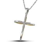 Χρυσός σταυρός Κ18 διπλής όψεως με διαμάντια και λευκόχρυσος