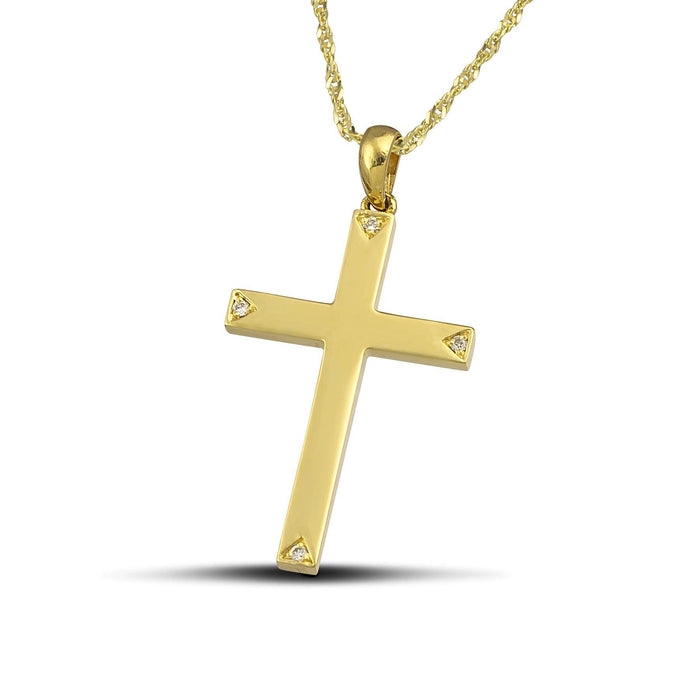 Χρυσός σταυρός Κ18 με διαμάντια και χρυσή αλυσίδα. 