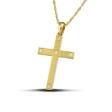 Γυναικείος χρυσός σταυρός Κ18 με διαμάντια και στριφτή αλυσίδα. 